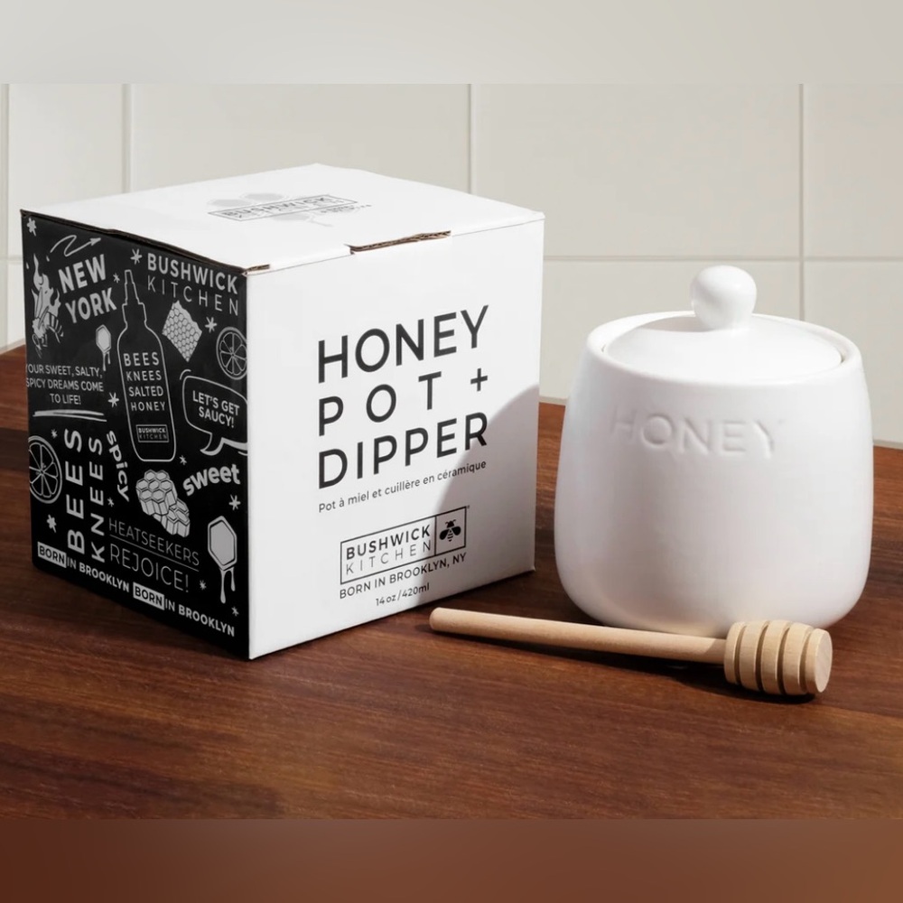 Bushwick Kitchen White Honey Pot and Dipper